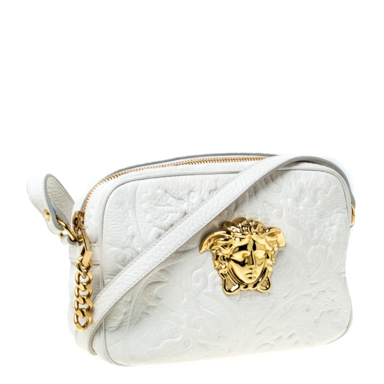 Pre Owned Versace White Leather Palazzo Medussa Crossbody Bag 
