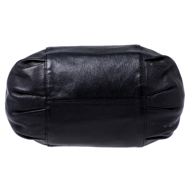 Pre Owned Versace Black Perforated Logo Leather Chain Hobo