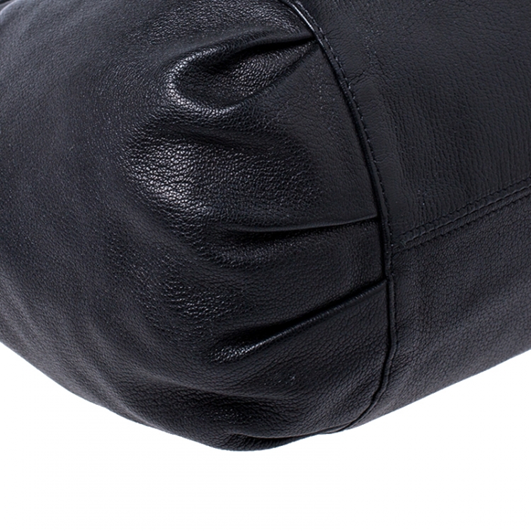 Pre Owned Versace Black Perforated Logo Leather Chain Hobo