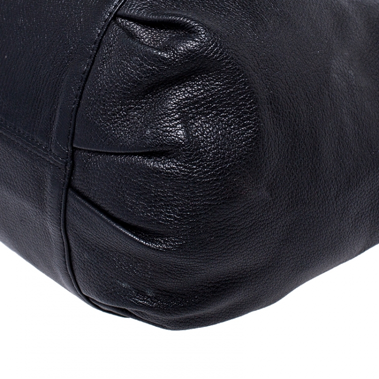 Pre Owned Versace Black Perforated Logo Leather Chain Hobo