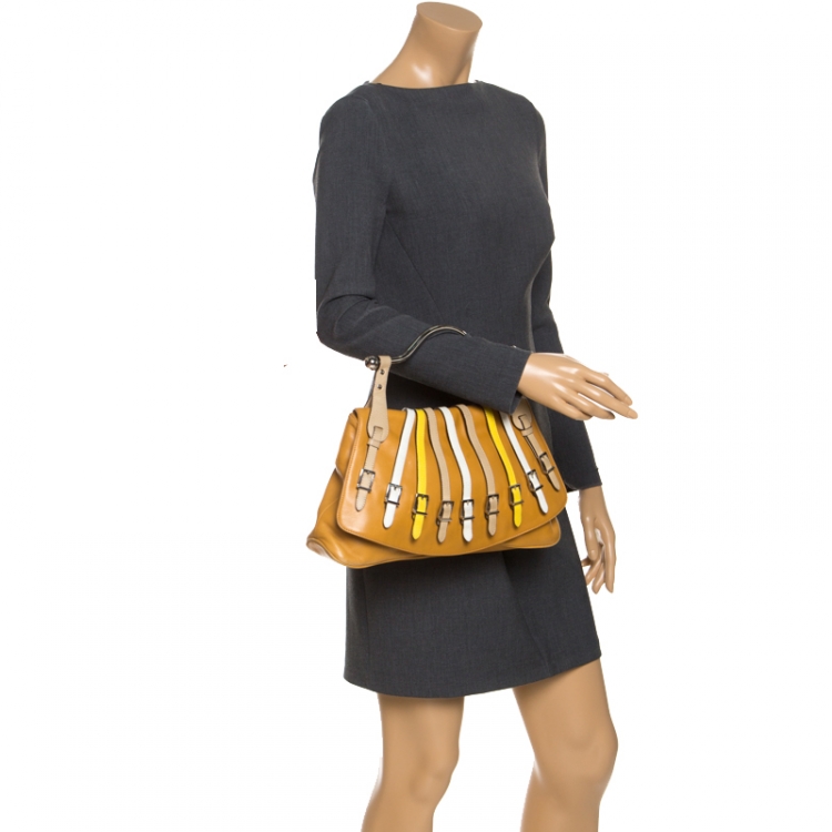 Pre Owned Versace Tan Leather Flap Strap Satchel