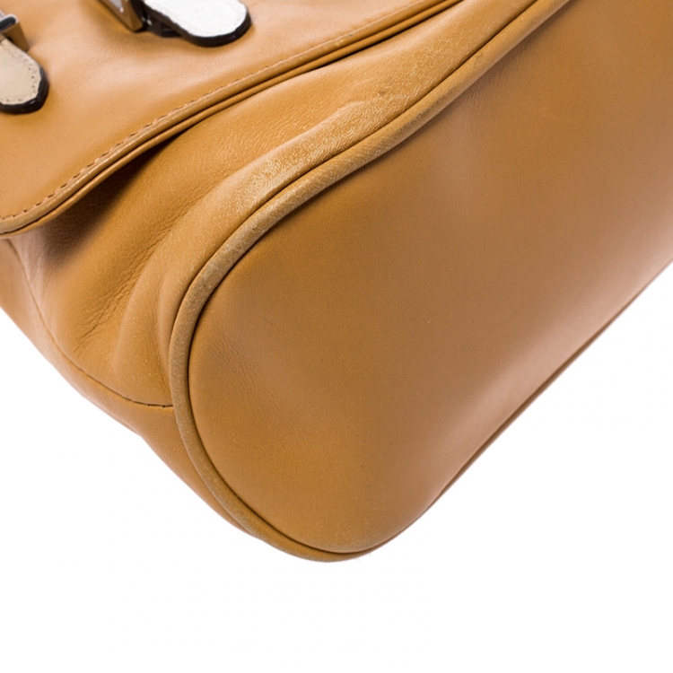 Pre Owned Versace Tan Leather Flap Strap Satchel