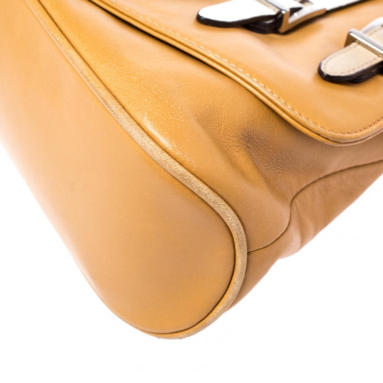 Pre Owned Versace Tan Leather Flap Strap Satchel