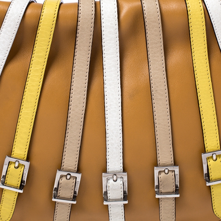 Pre Owned Versace Tan Leather Flap Strap Satchel