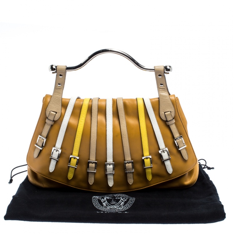 Pre Owned Versace Tan Leather Flap Strap Satchel