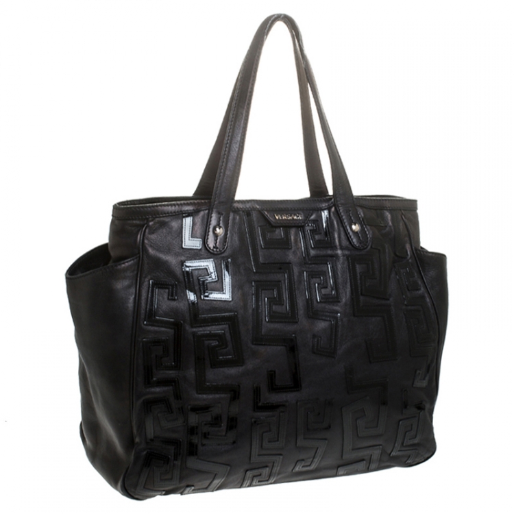 Pre Owned Versace Black Leather Shopper Tote