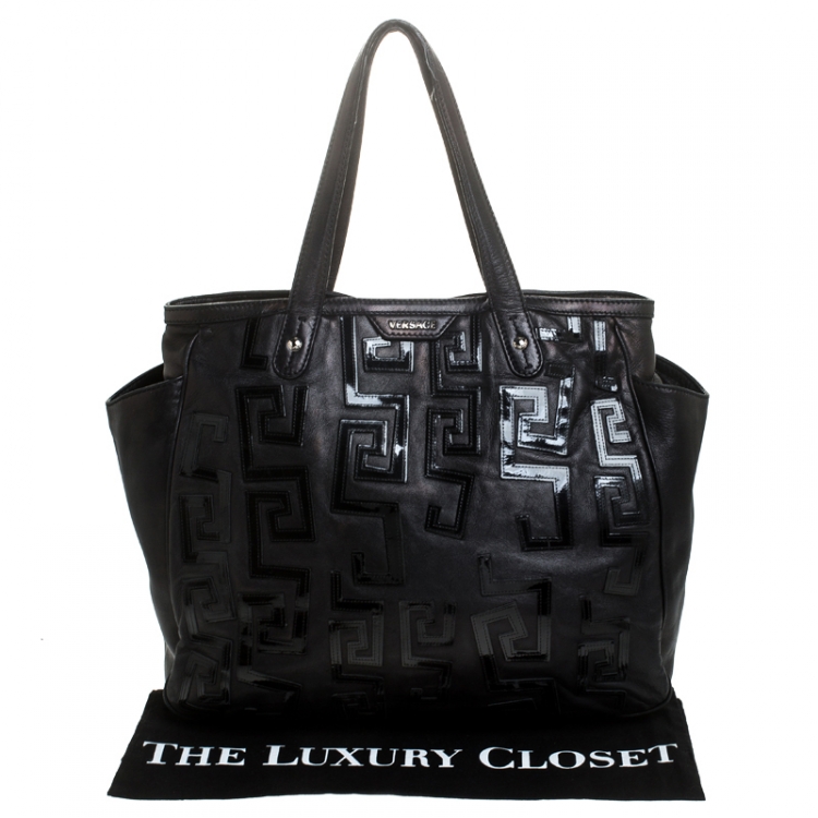 Pre Owned Versace Black Leather Shopper Tote