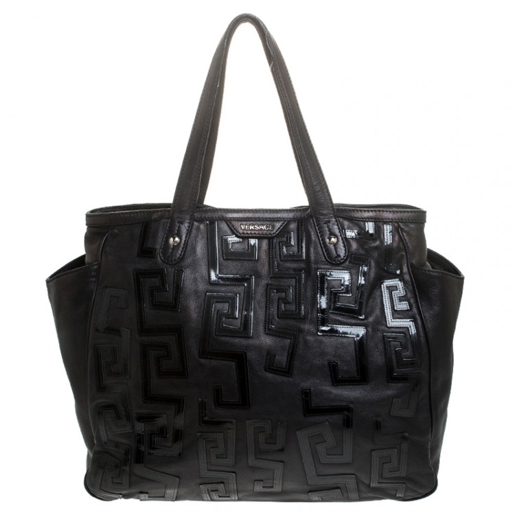 Versace Black Leather Shopper Tote Versace | The Luxury Closet