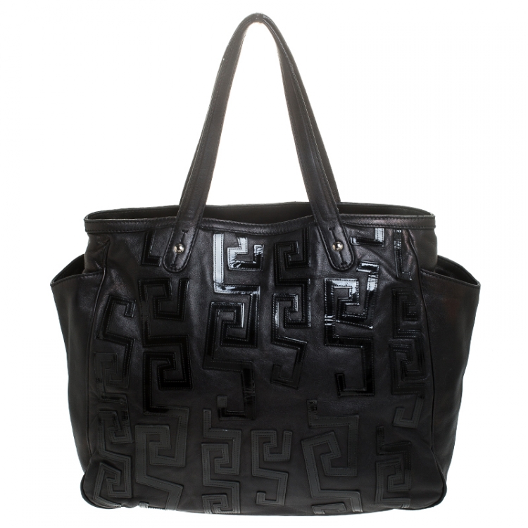 Pre Owned Versace Black Leather Shopper Tote