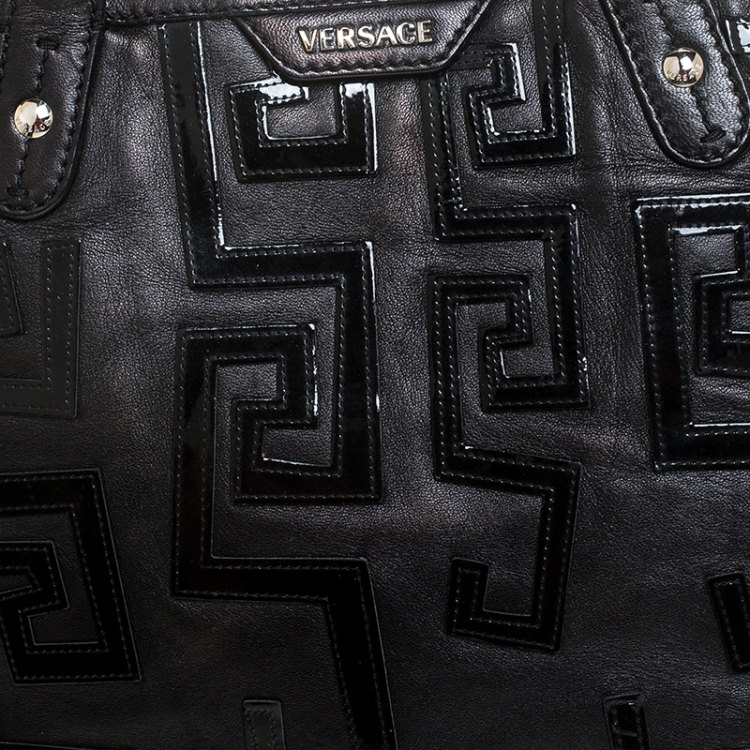 Pre Owned Versace Black Leather Shopper Tote