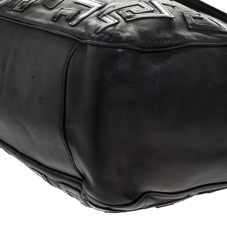 Pre Owned Versace Black Leather Shopper Tote