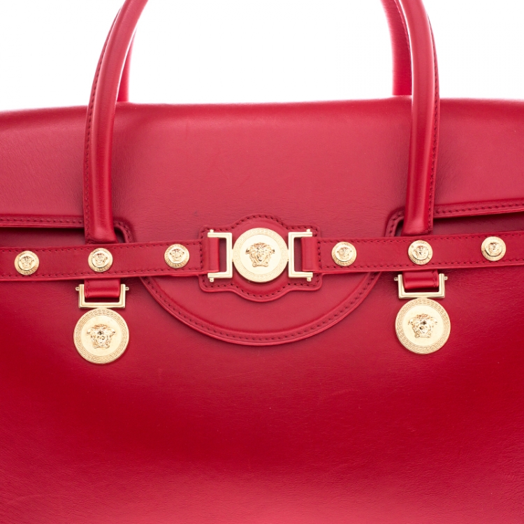 Pre Owned Versace Red Leather Medusa Medallion Tote