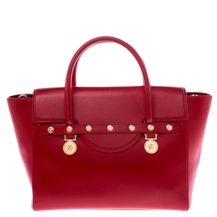 Pre Owned Versace Red Leather Medusa Medallion Tote