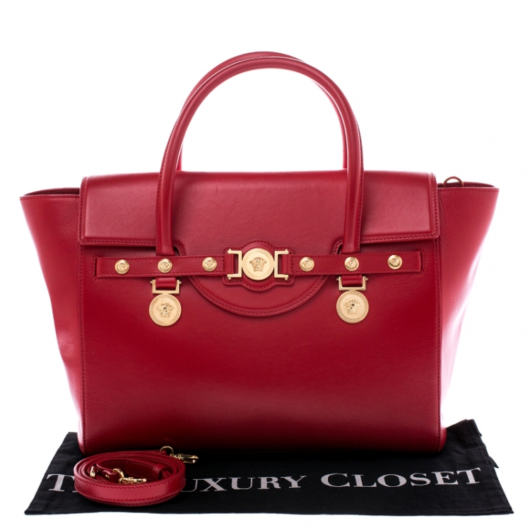 Pre Owned Versace Red Leather Medusa Medallion Tote