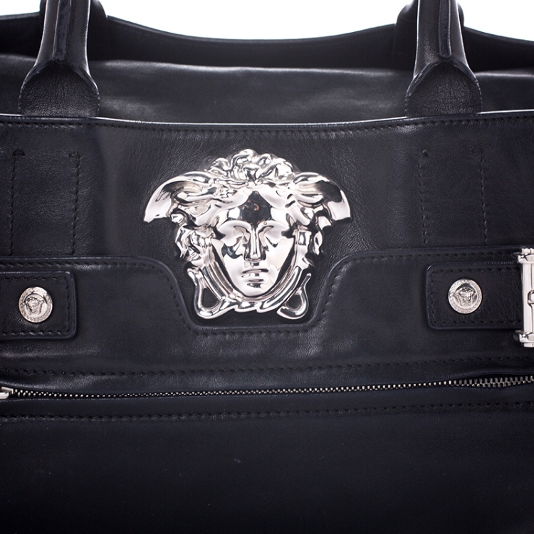 Pre Owned Versace Black Leather Medusa Tote
