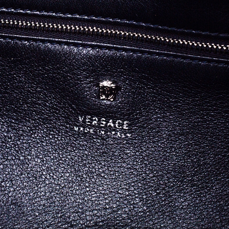 Pre Owned Versace Black Leather Medusa Tote