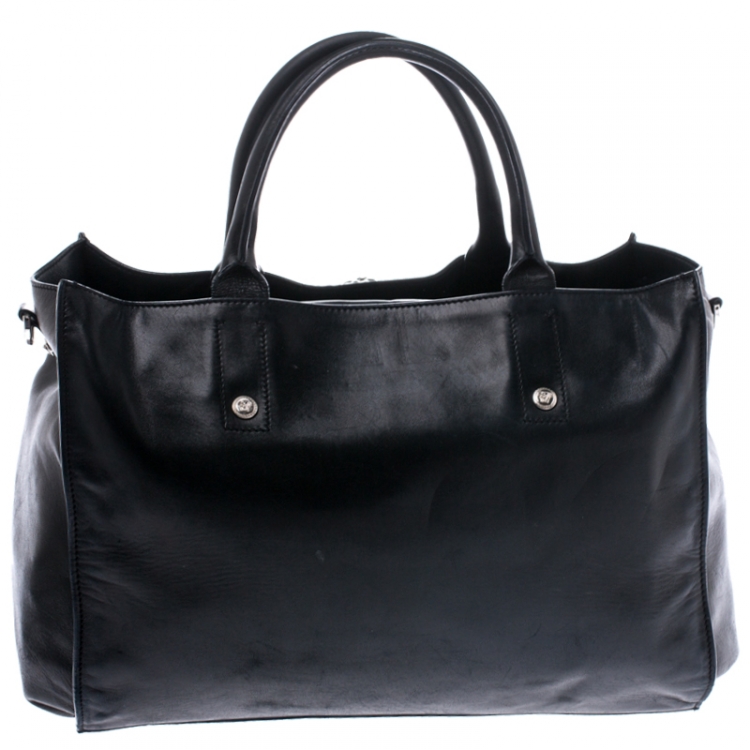 Pre Owned Versace Black Leather Medusa Tote