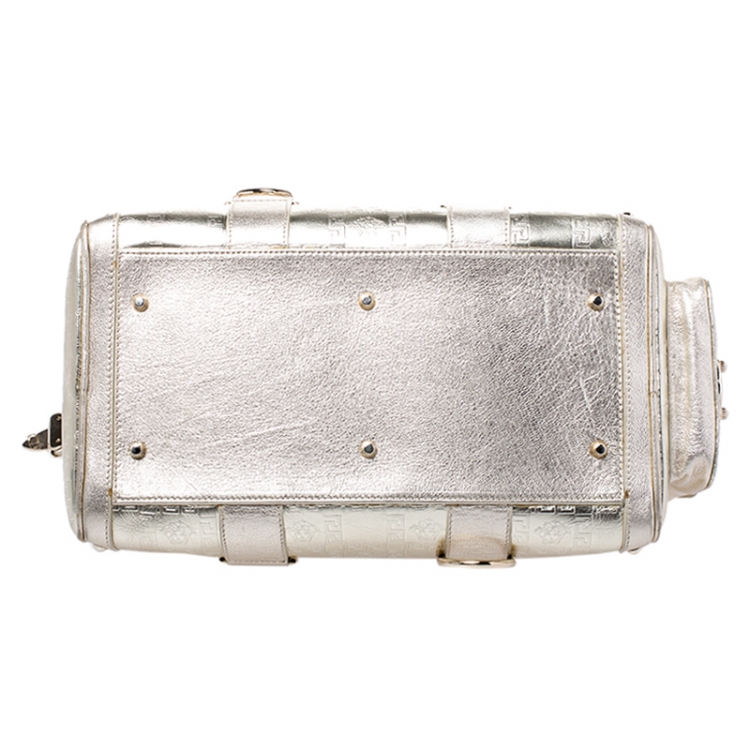 Pre Owned Versace Metallic Gold Leather Snap Out Of It Satchel