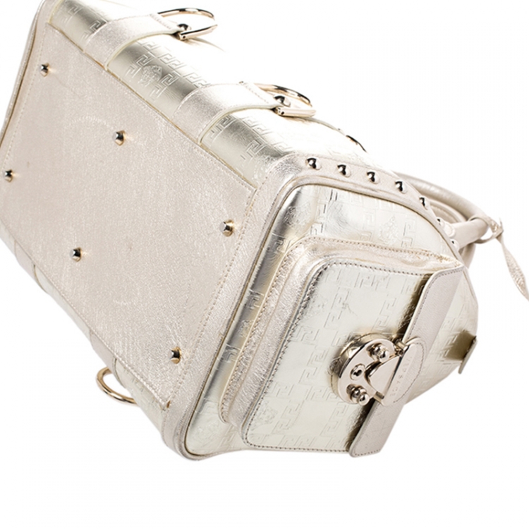 Pre Owned Versace Metallic Gold Leather Snap Out Of It Satchel