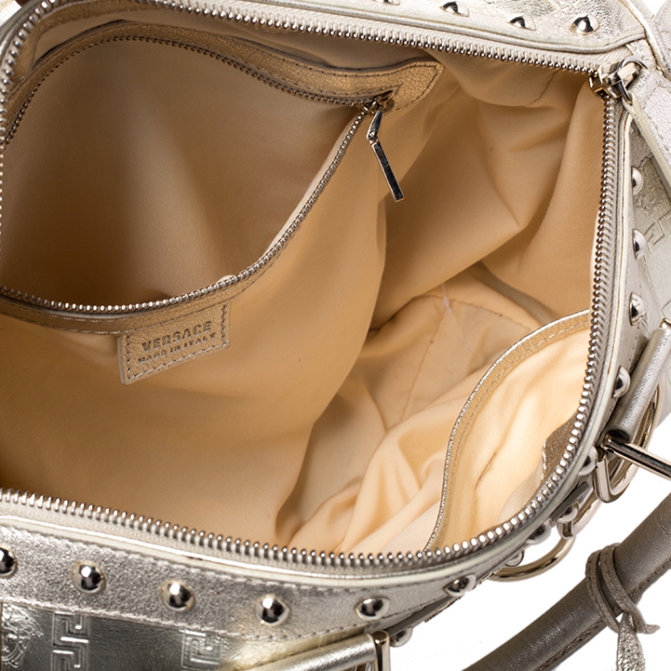 Pre Owned Versace Metallic Gold Leather Snap Out Of It Satchel