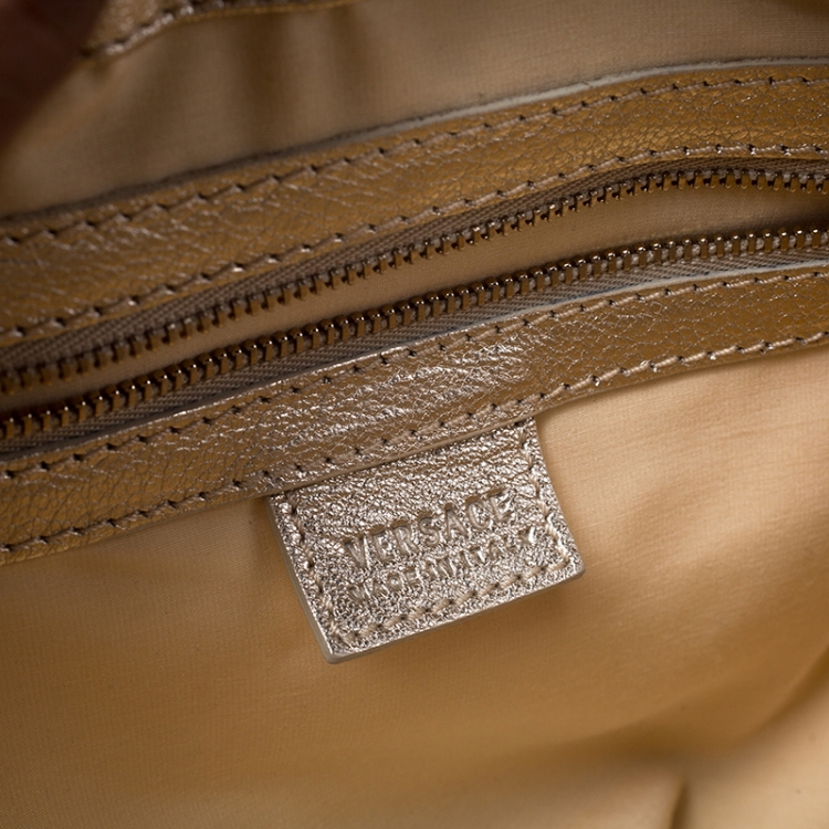 Pre Owned Versace Metallic Gold Leather Snap Out Of It Satchel