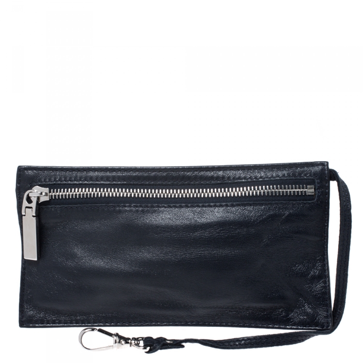 Pre Owned Versace Black/Navy Blue Leather Limited Edition Kiss Lock Satchel 