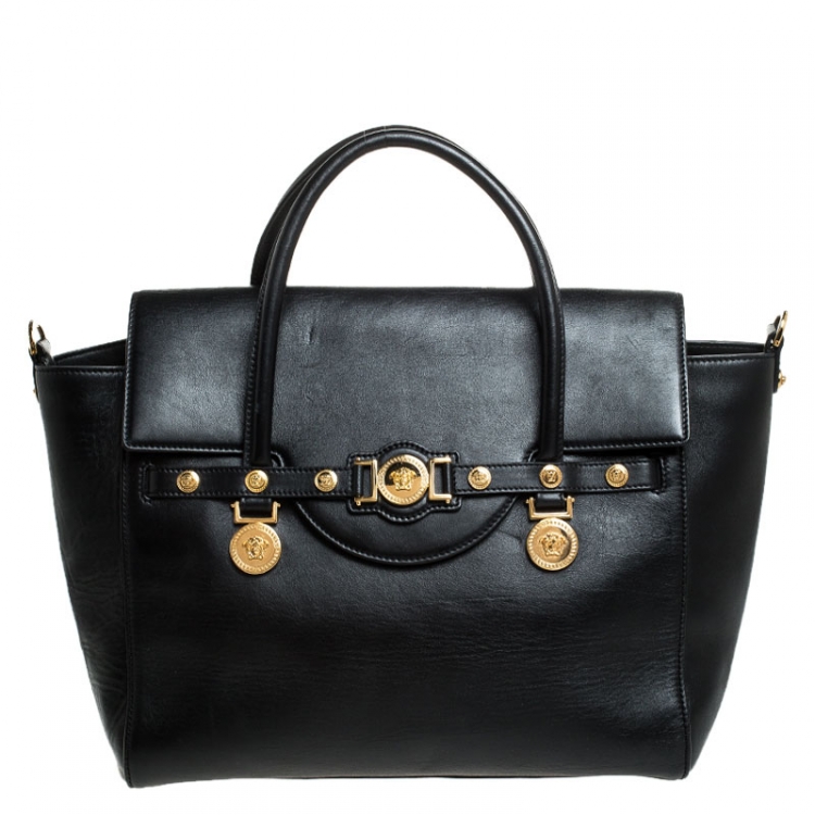 Pre Owned Versace Black Leather Medusa Medallion Satchel