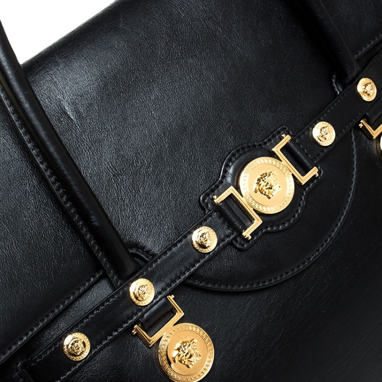 Pre Owned Versace Black Leather Medusa Medallion Satchel