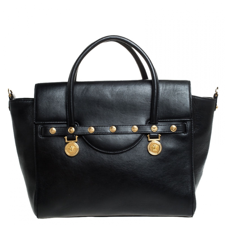 Pre Owned Versace Black Leather Medusa Medallion Satchel