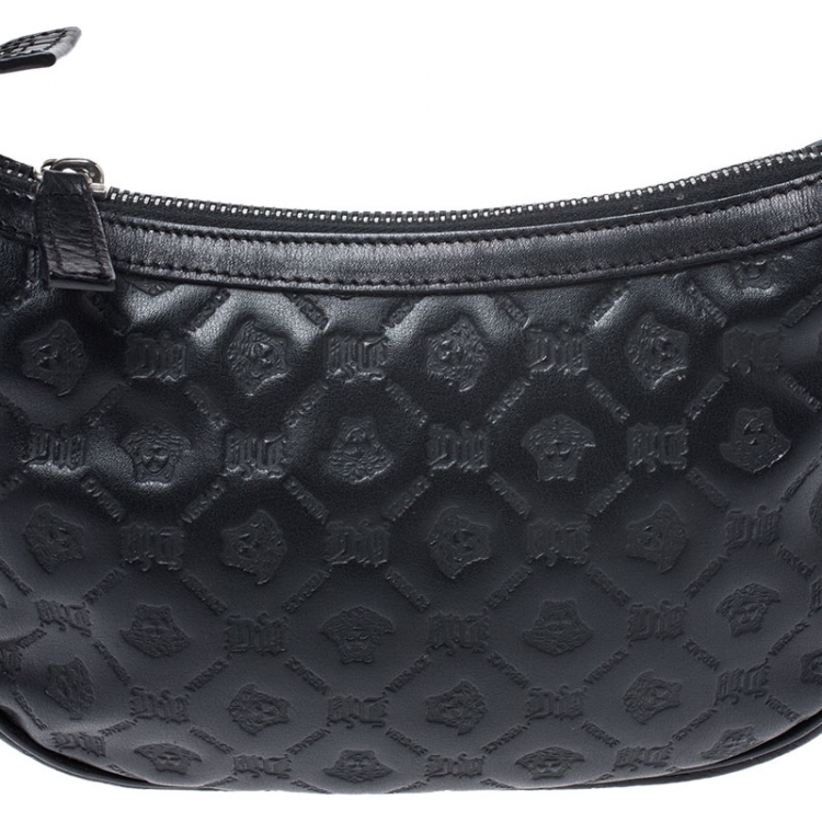 Pre Owned Versace Black Leather Studded Handle Pochette