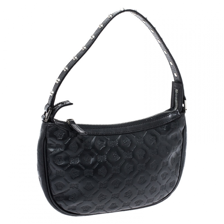 Pre Owned Versace Black Leather Studded Handle Pochette