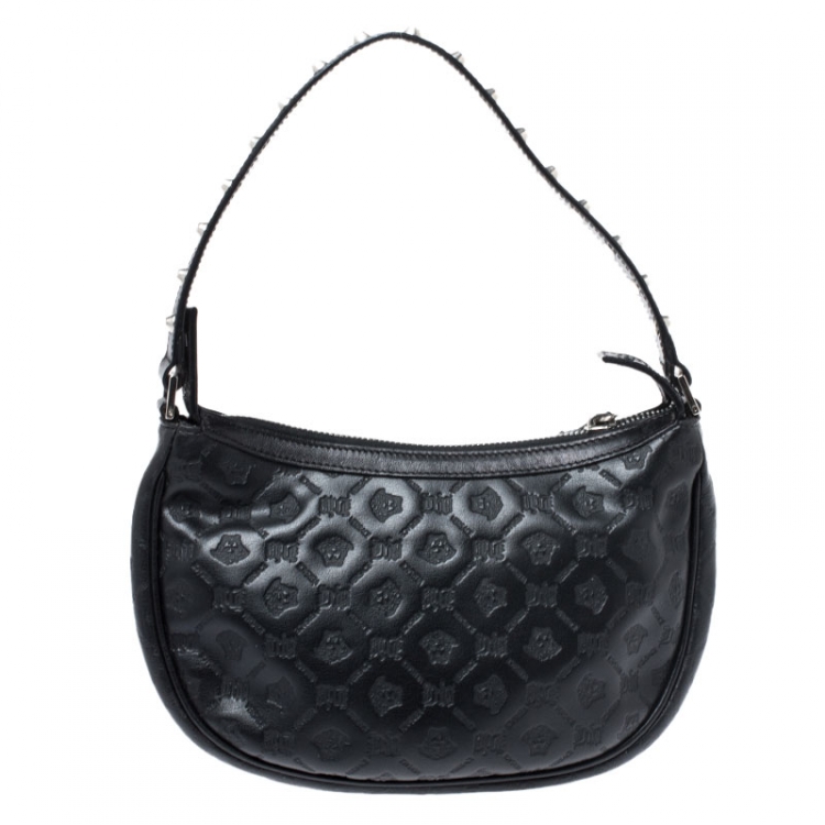 Pre Owned Versace Black Leather Studded Handle Pochette