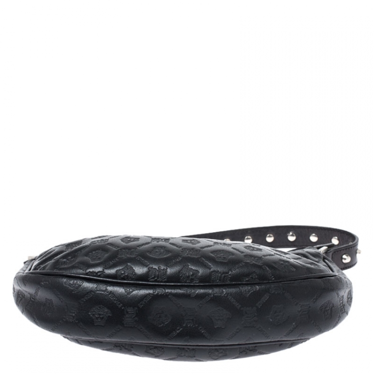 Pre Owned Versace Black Leather Studded Handle Pochette