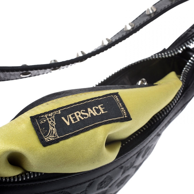 Pre Owned Versace Black Leather Studded Handle Pochette