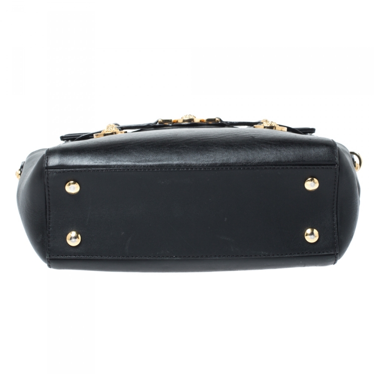 Pre Owned Versace Black Leather Medusa Medallion Satchel