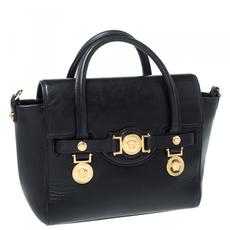 Pre Owned Versace Black Leather Medusa Medallion Satchel