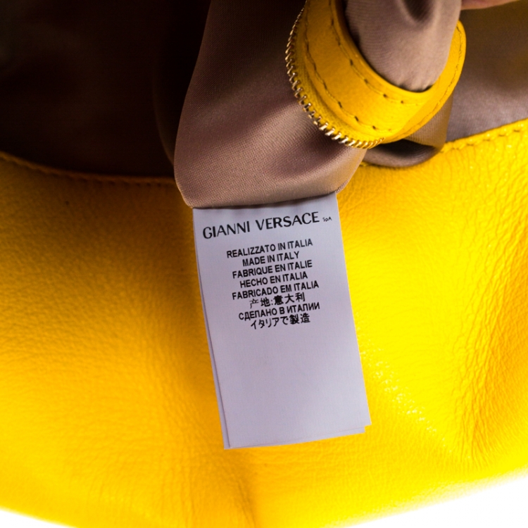 Pre Owned Versace Yellow Barocco Leather Medusa Flap Shoulder Bag 
