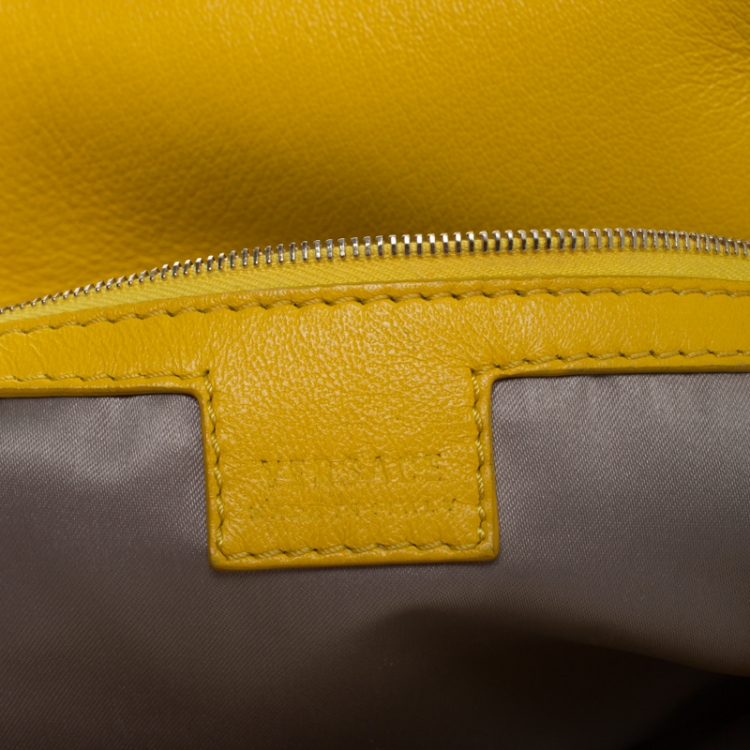 Pre Owned Versace Yellow Barocco Leather Medusa Flap Shoulder Bag 