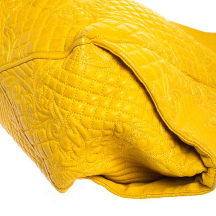 Pre Owned Versace Yellow Barocco Leather Medusa Flap Shoulder Bag 