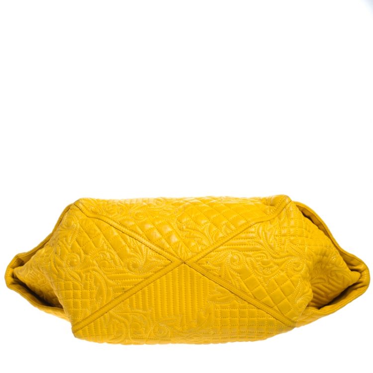 Pre Owned Versace Yellow Barocco Leather Medusa Flap Shoulder Bag 