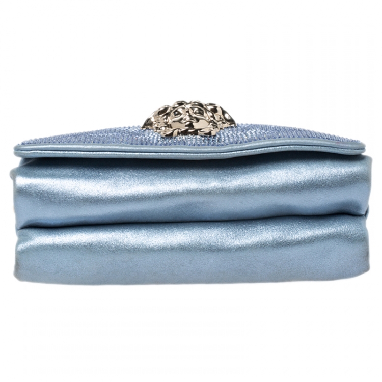 Pre Owned Versace Light Blue Crystal Embellished Shimmer Leather Sultan Shoulder Bag 