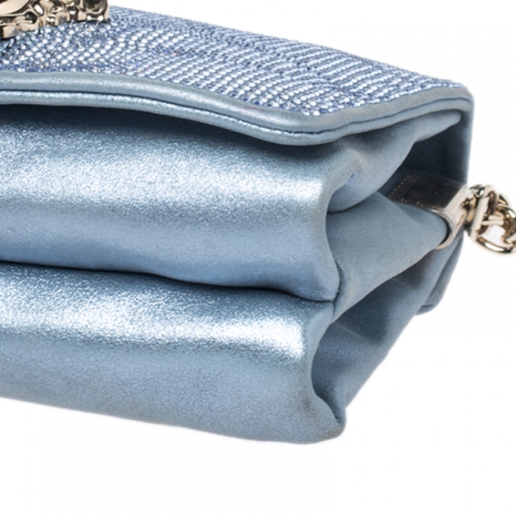 Pre Owned Versace Light Blue Crystal Embellished Shimmer Leather Sultan Shoulder Bag 