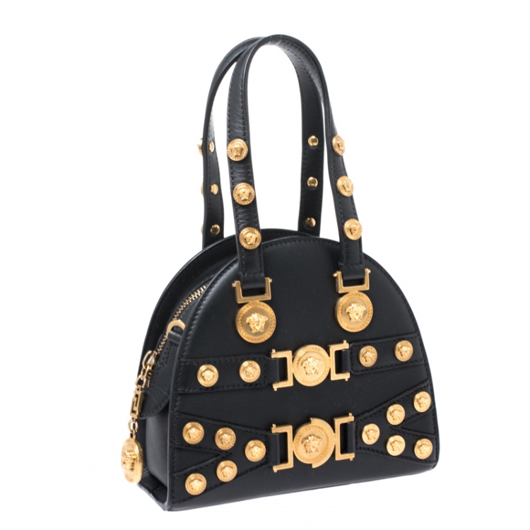 Pre Owned Versace Black Leather Small Tribute Medallion Bag