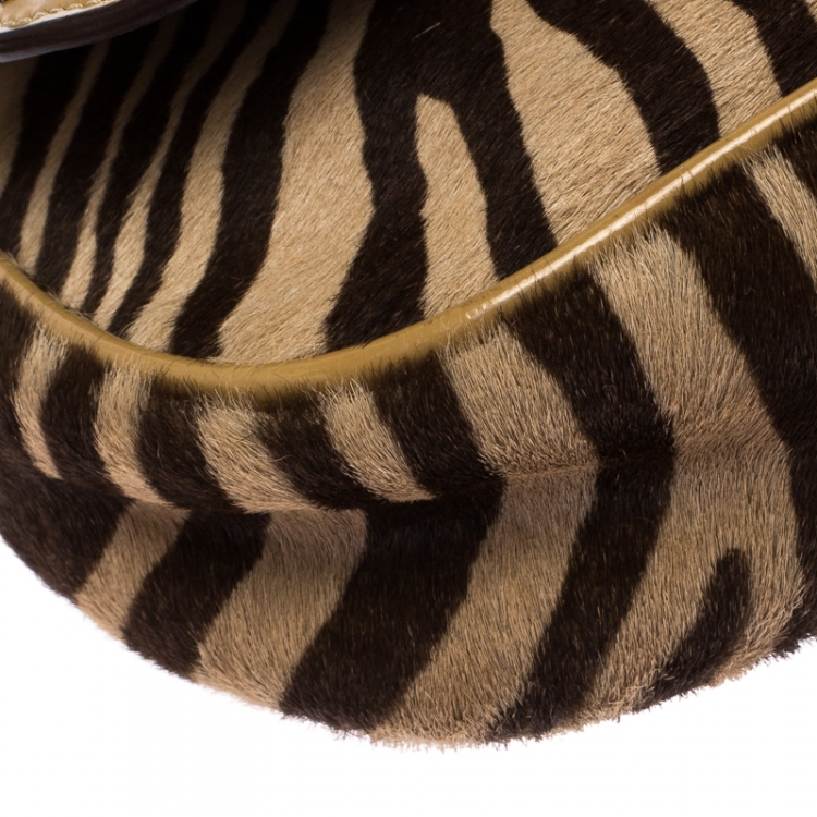 Pre Owned Versace Brown Zebra Print Fur Small Flap Bag