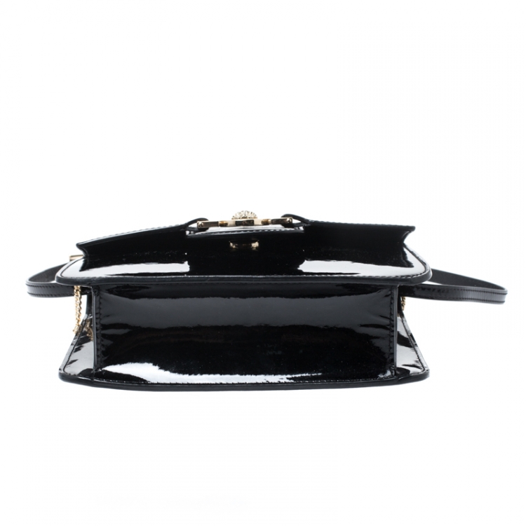 Pre Owned Versace Black Patent Leather Young Medusa Chain Shoulder Bag