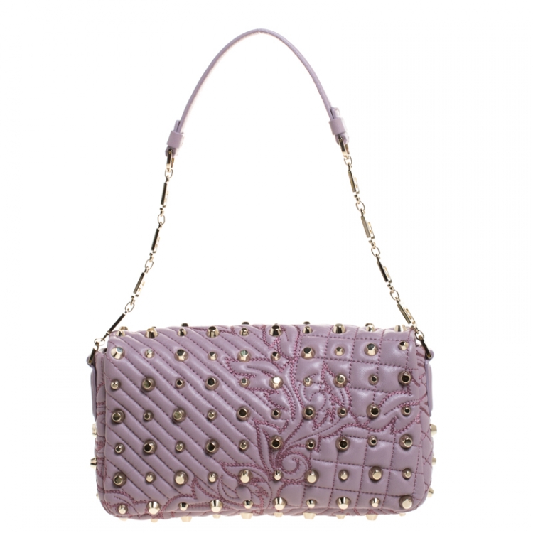 مملوكة مسبقًا Versace Lilac Studded Leather Vanitas Flap Shoulder Bag