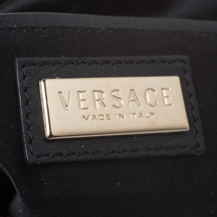 Pre Owned Versace Black/Gold Leather Biker Hobo