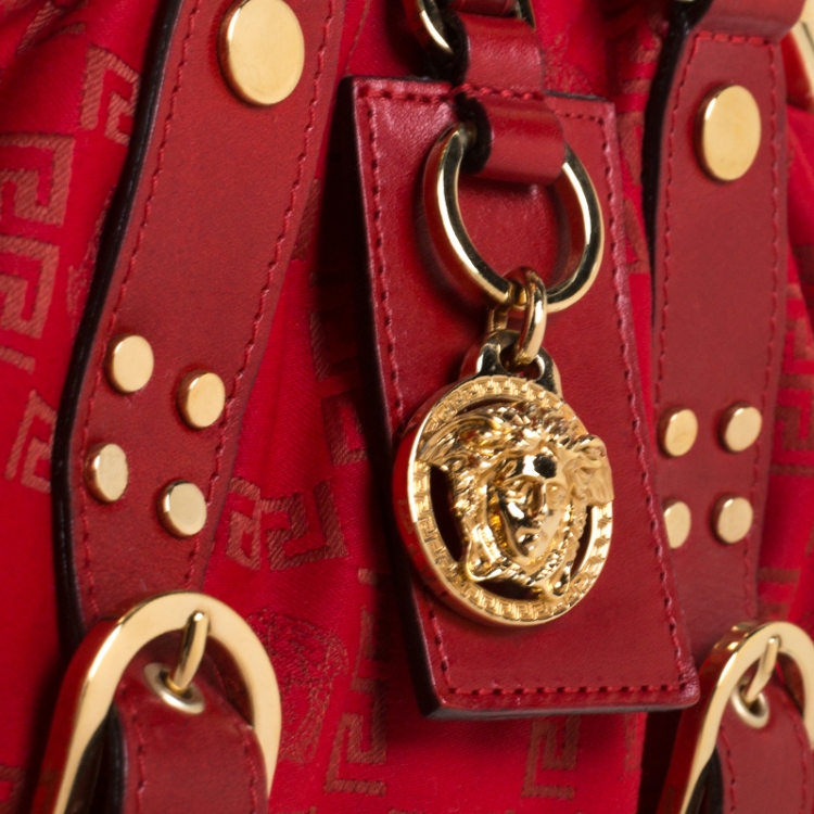 Pre Owned Versace Red Fabric Madonna Boston Bag
