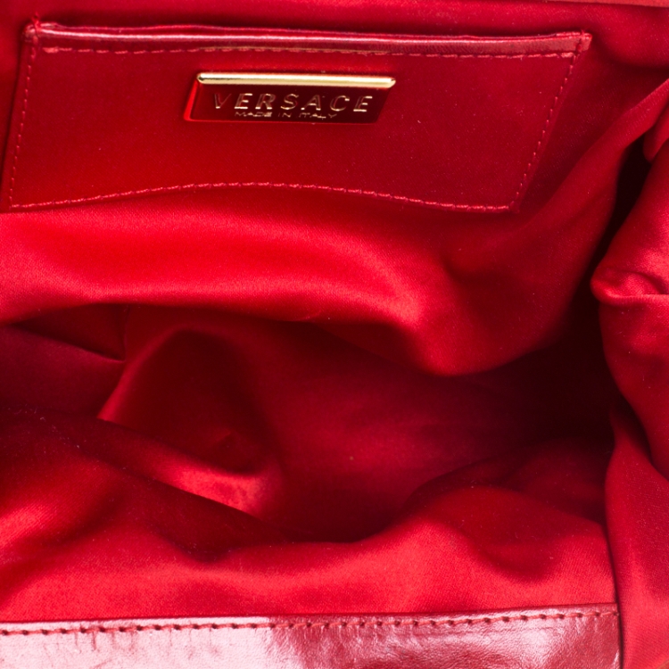 Pre Owned Versace Red Fabric Madonna Boston Bag