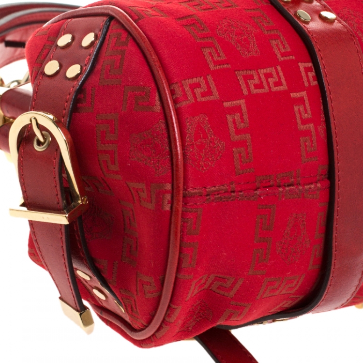 Pre Owned Versace Red Fabric Madonna Boston Bag